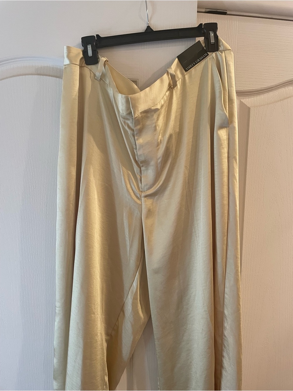 NWT Ashley Graham Champagne Satin Wide Leg Trousers Pants size 16W